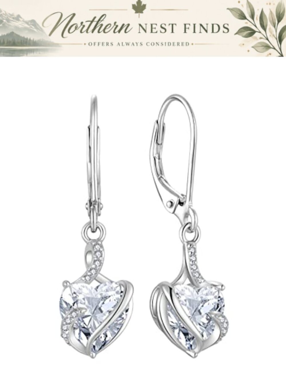 Heart Dangle Drop Earrings 925 Sterling Silver Birthstone